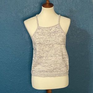 Kendall & Kylie Large Gray & White Knit Cropped Halter Top